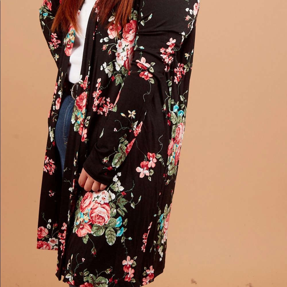 NEW Black Floral Cardigan Womens L-3X Rayon - Picture 4 of 4